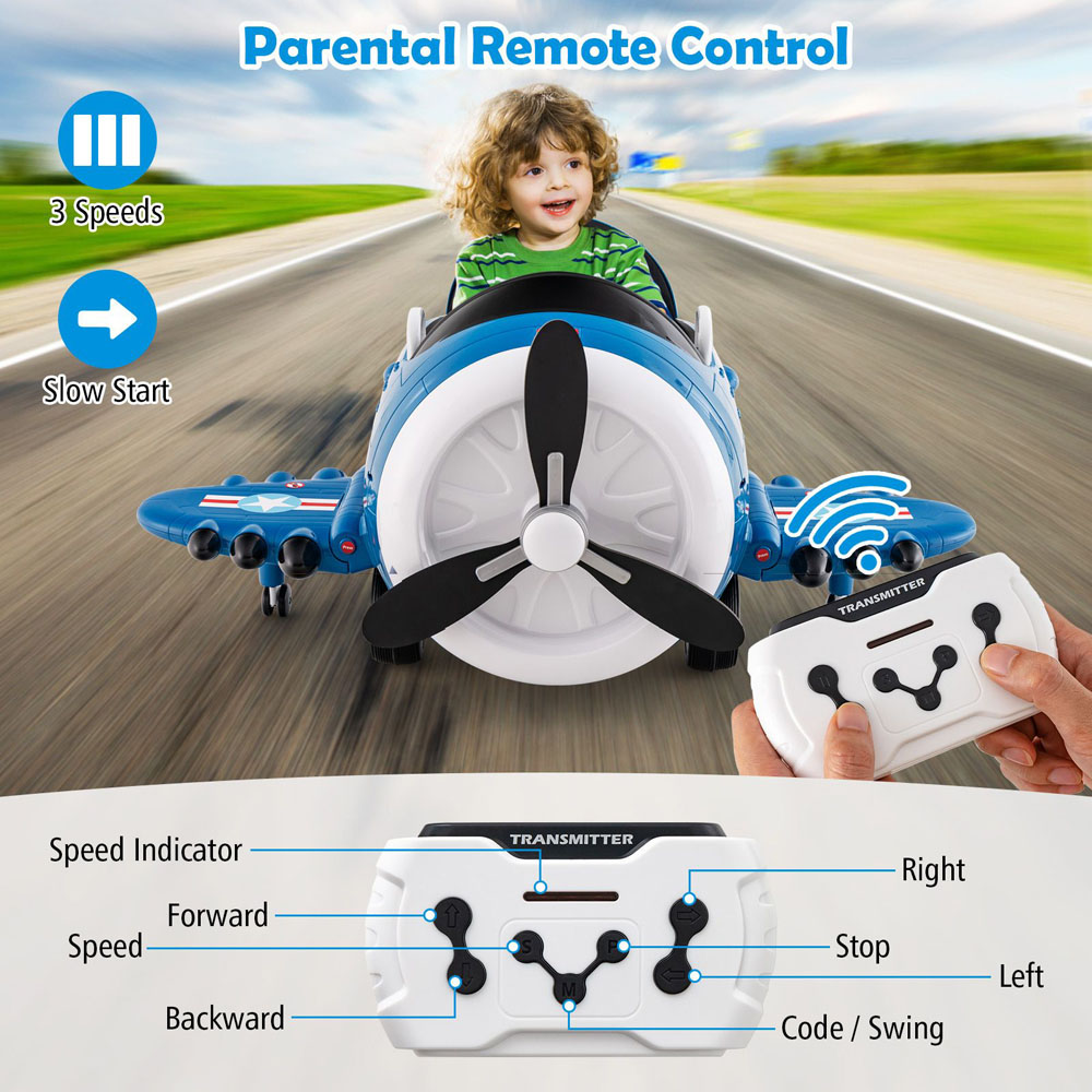 Costway Blue Kids Ride On Electric Airplane Car Toy Image 7