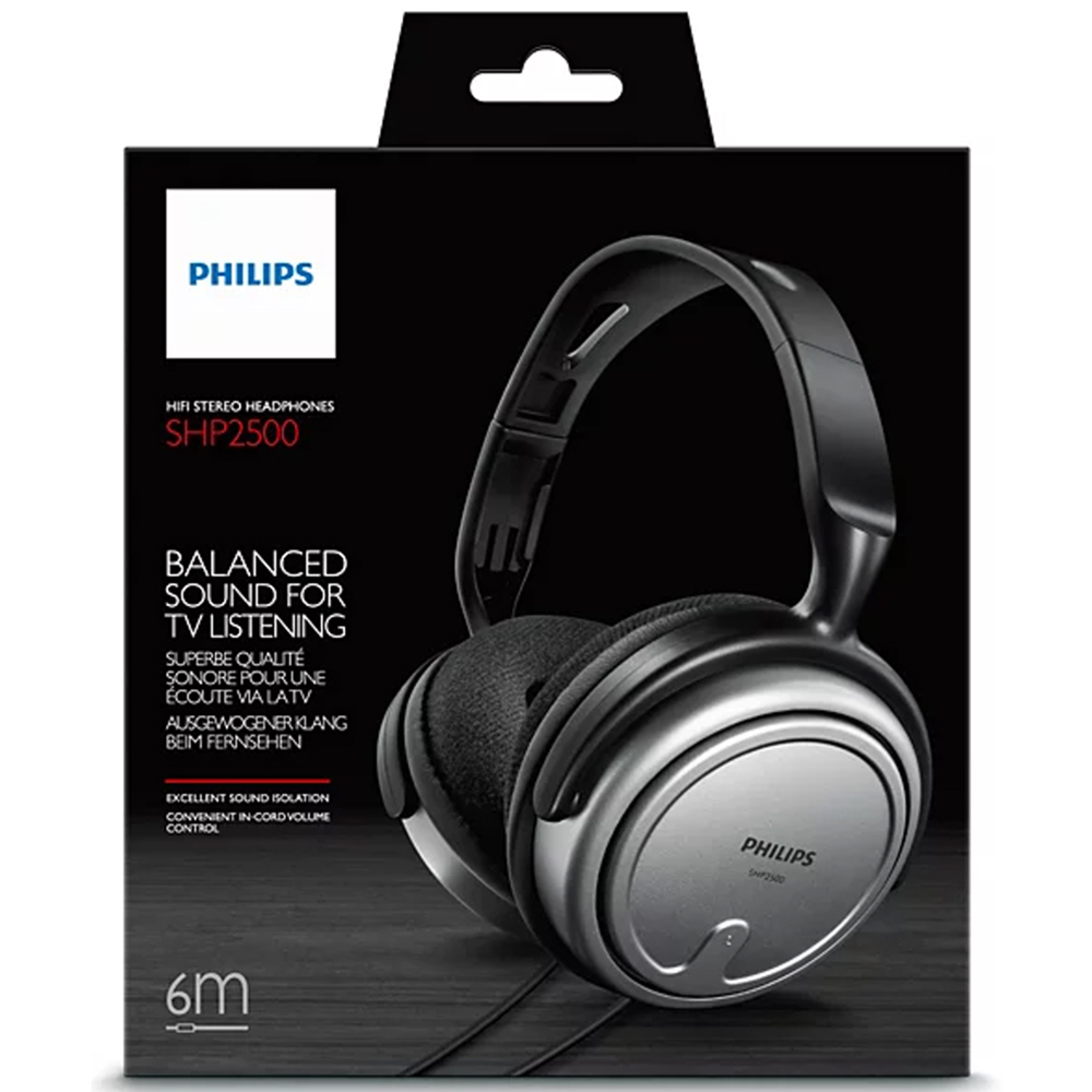 Philips SHP2500 Silver Indoor Corded Over-Ear TV Studio Headphones Image 5