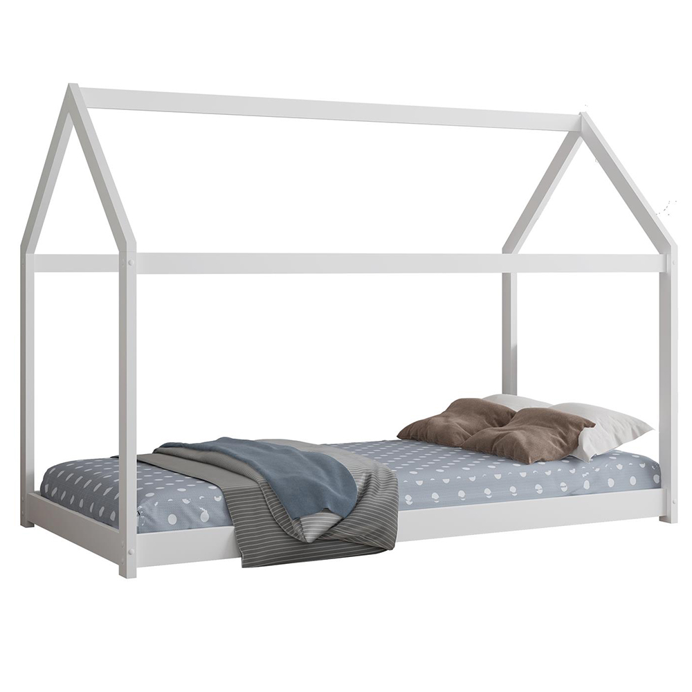 Portland Single White Wooden House Bed with Mattress Image 2