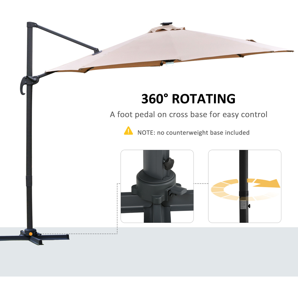 Outsunny Brown Solar LED Rotating Cantilever Roma Parasol with Cross Base 3m Image 6