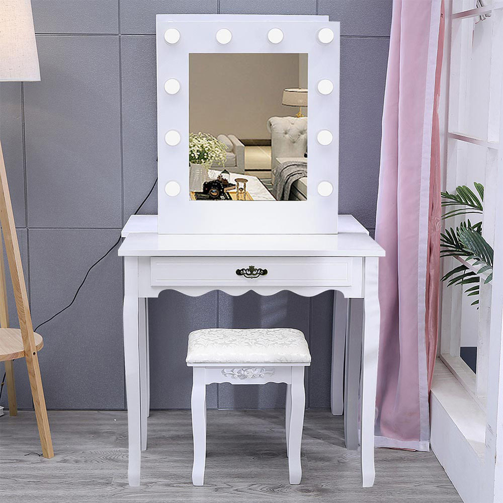 Living and Home White Vanity Dressing Table With Led Mirror Image 1