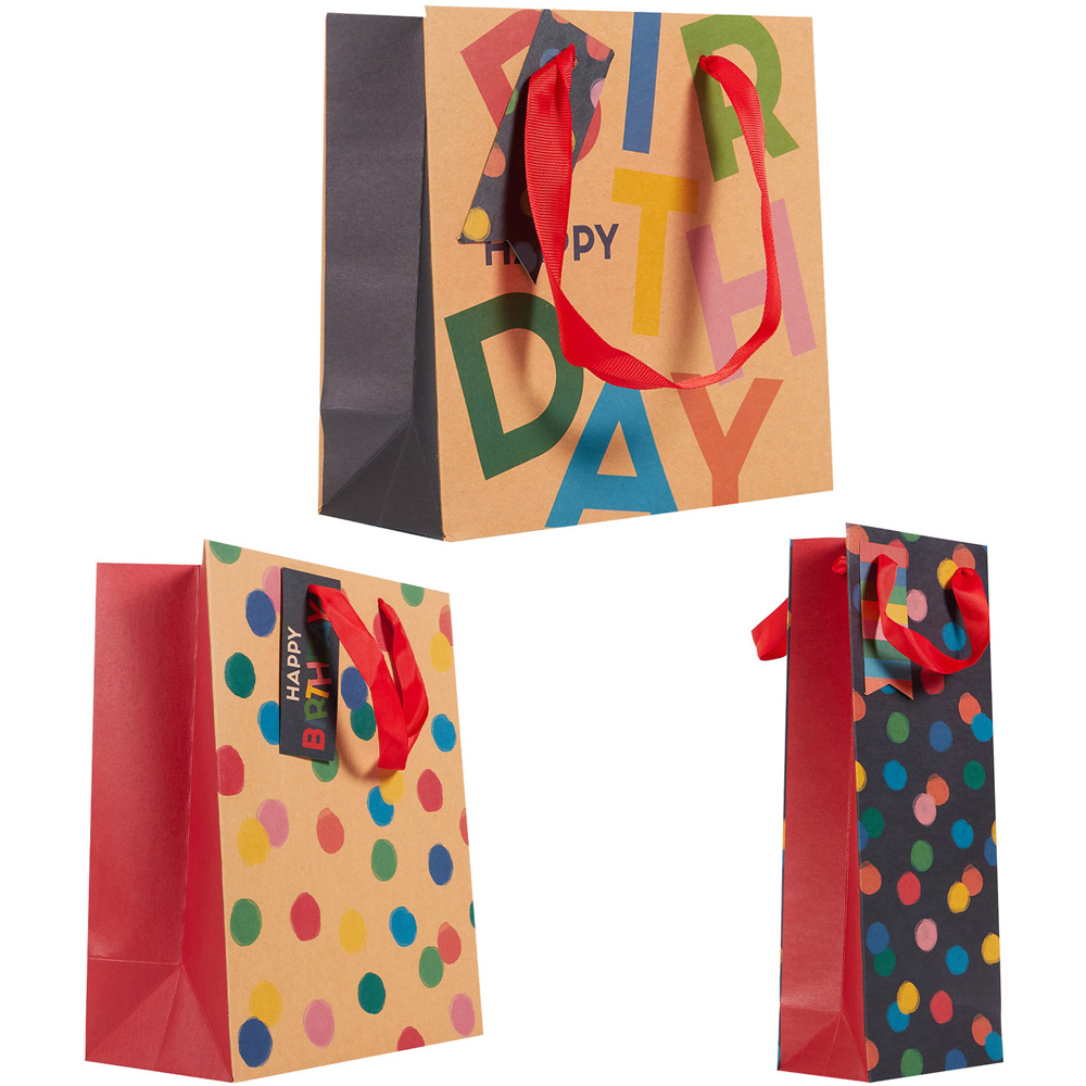 Pack of 3 Kraft Polka Multi Sized Gift Bags - Multicolour Image 1
