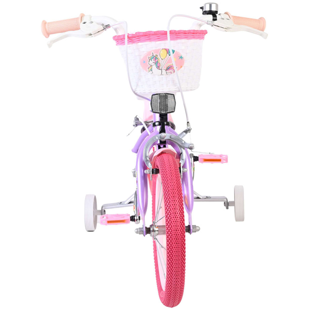 Volare Unicorn Kids 14 inch Purple and Pink Bike with Stabilisers Doll Seat and Basket Image 3