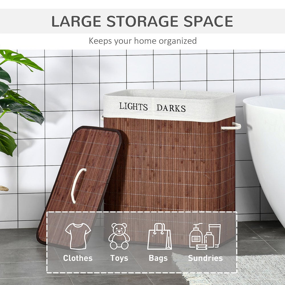 HOMCOM 2 Section Brown Collapsible Laundry Hamper Image 8