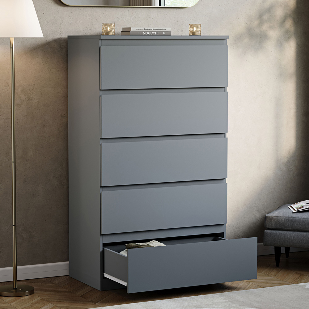 VIDA DESIGNS Denver 5 Drawer Grey Chest of Drawers Image 4