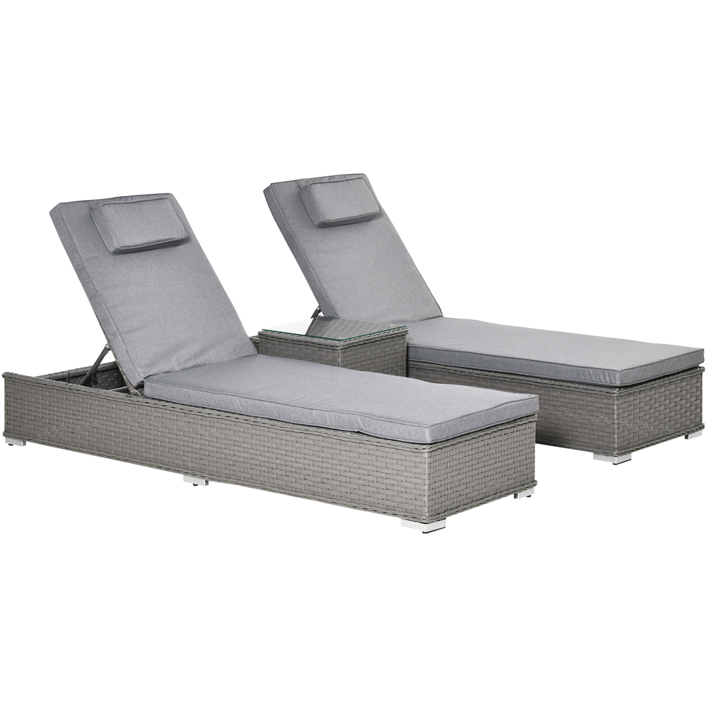 Outsunny 2 Seater Grey Rattan Recliner Sun Lounger Set Image 2