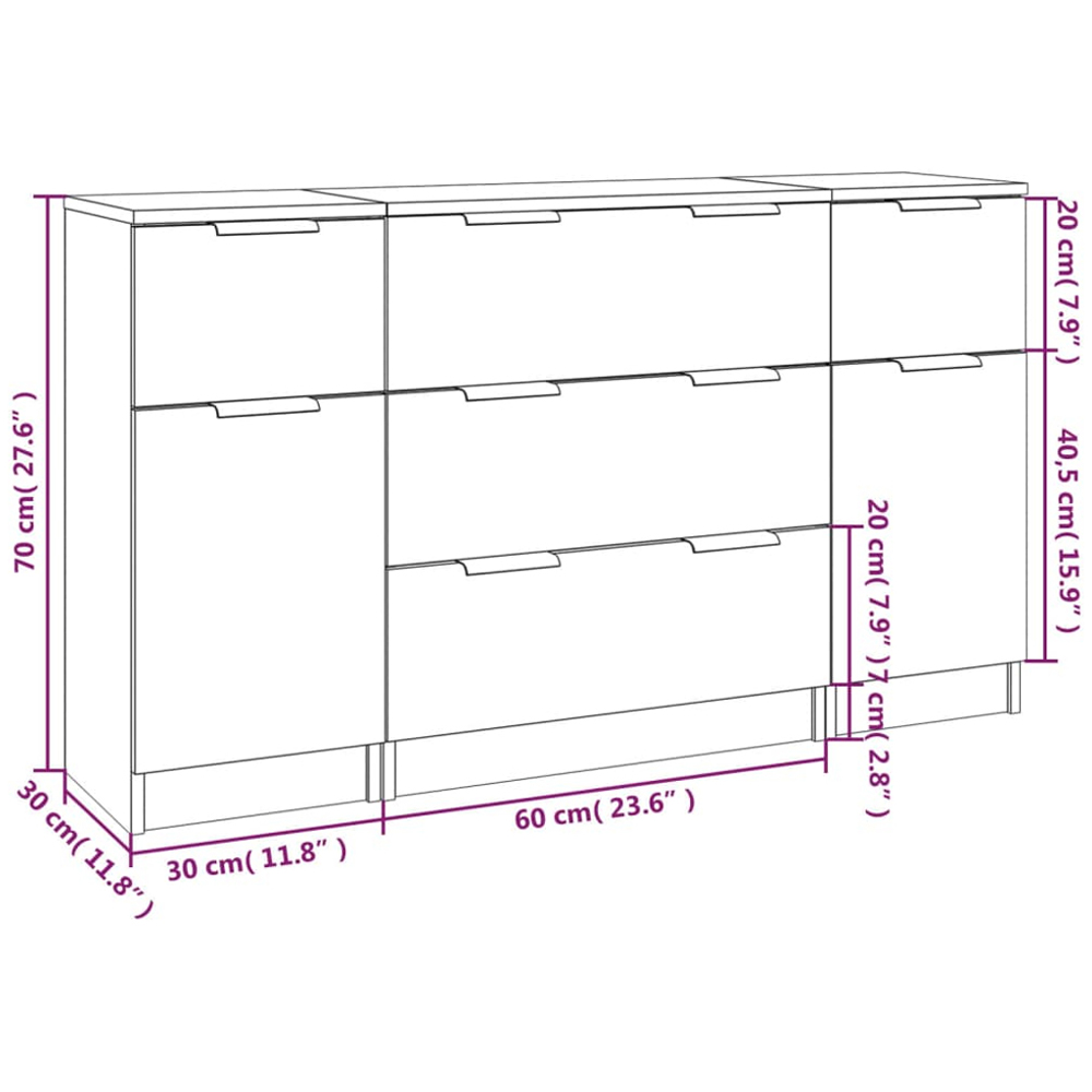 vidaXL 2 Door 5 Drawer White Sideboard 3 Piece Image 7