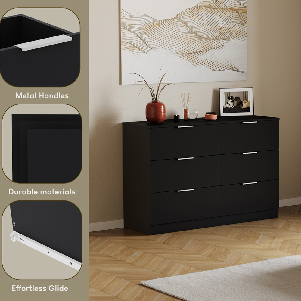 VIDA DESIGNS Trega 6 Drawer Black Chest of Drawers Image 8