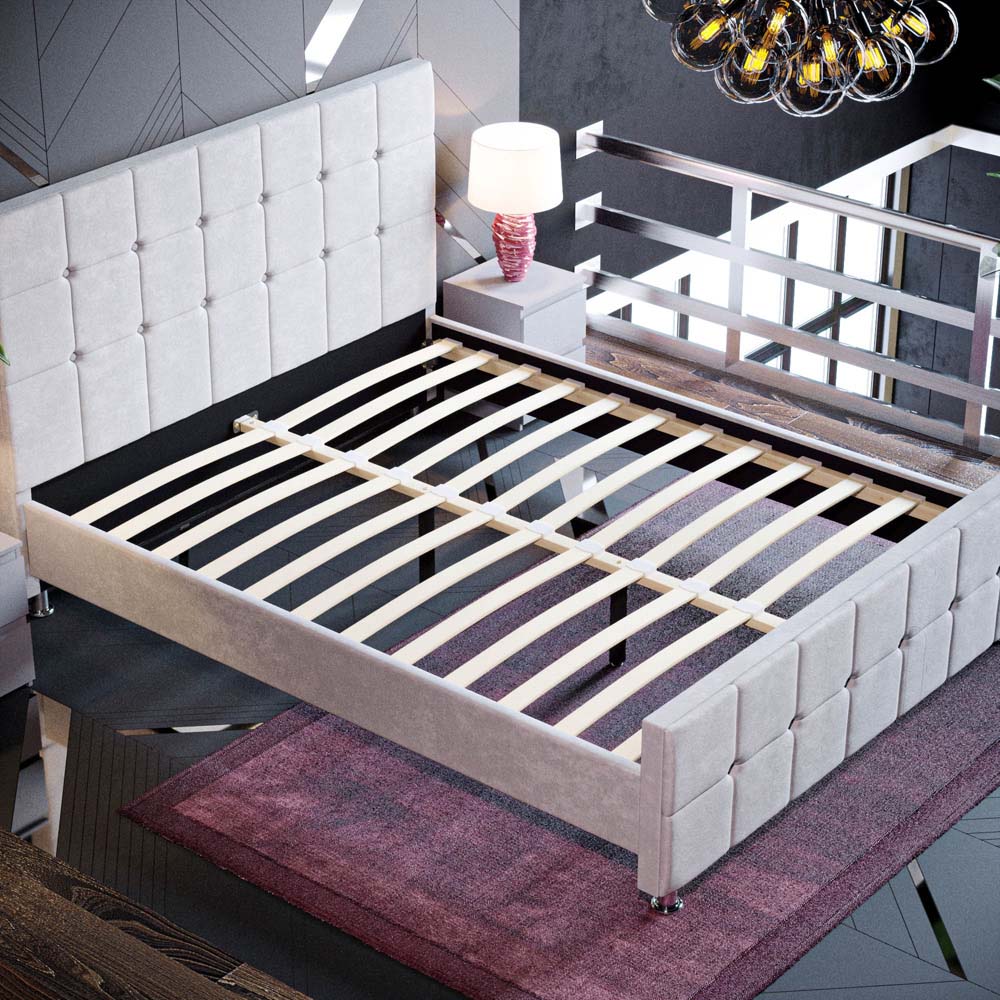 Vida Designs Valentina King Size Light Grey Velvet Bed Frame Image 7