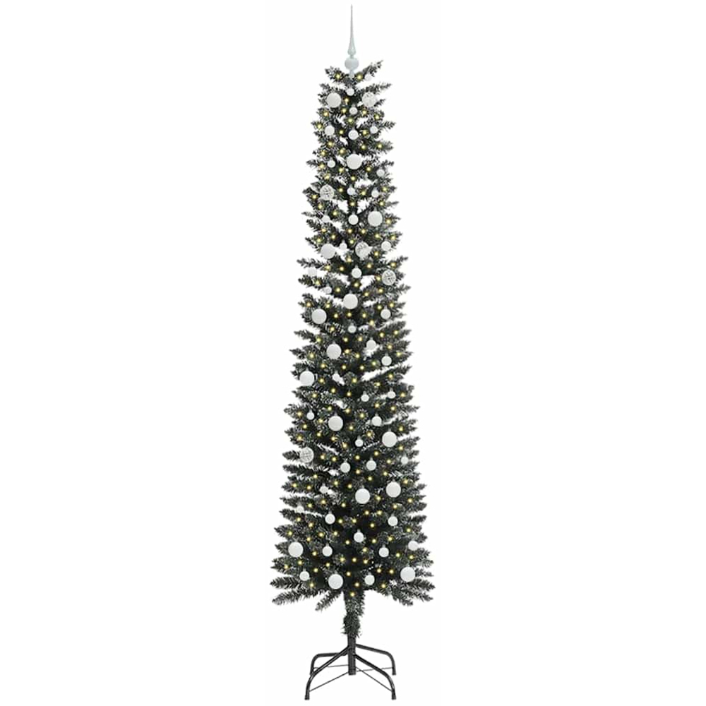 vidaXL Pre-Lit White Baubles Green Artificial Christmas Tree 8ft Image 1