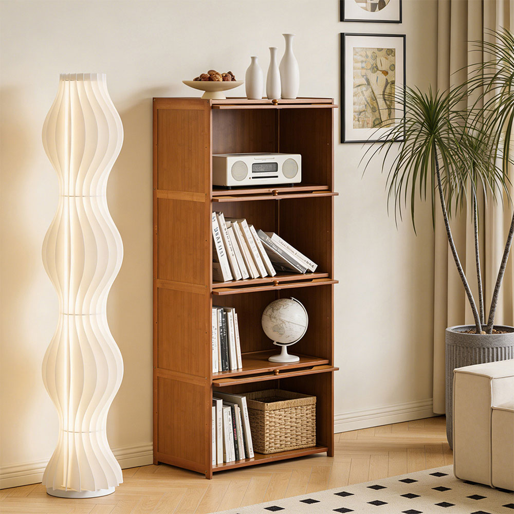 Living and Home 4 Acrylic Door Brown Bamboo Bookcase Image 8