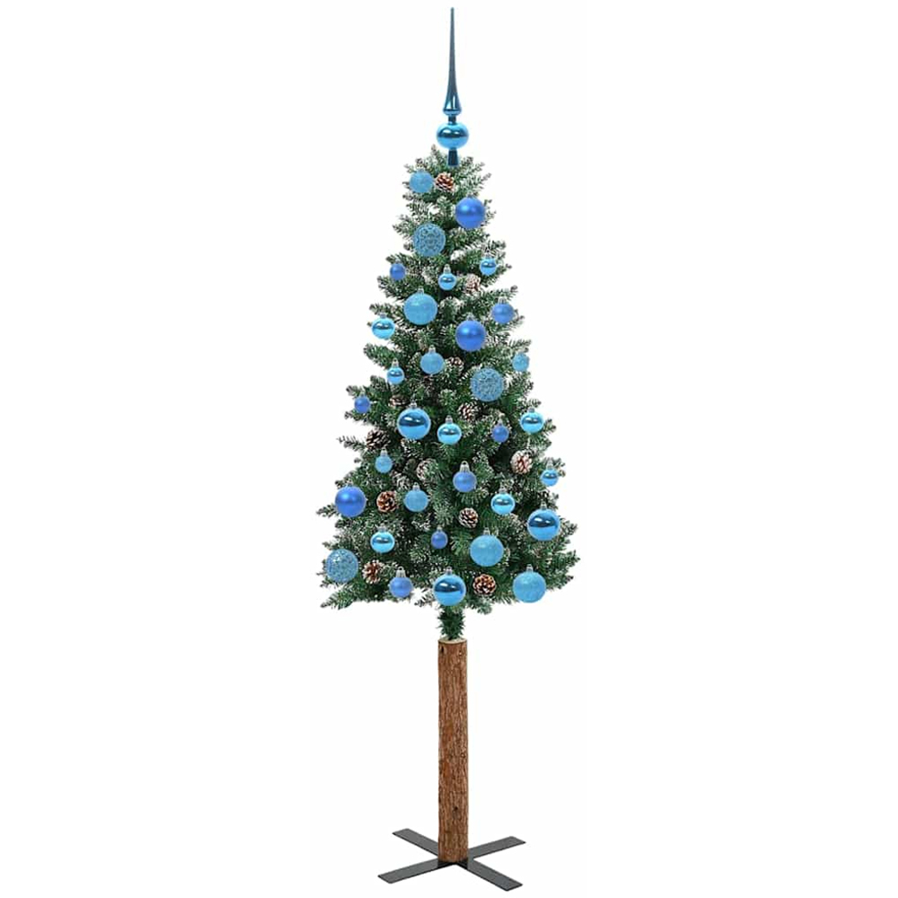 vidaXL Green Snow Flocked Artificial Christmas Tree with Pinecones LEDs Blue Ornaments 5ft Image 4