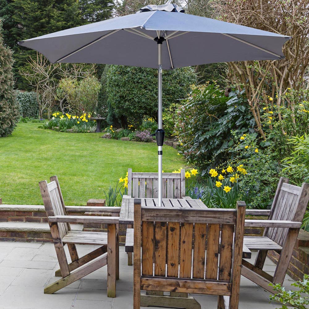 GlamHaus Light Grey Crank and Tilt Parasol 2.7m Image 5