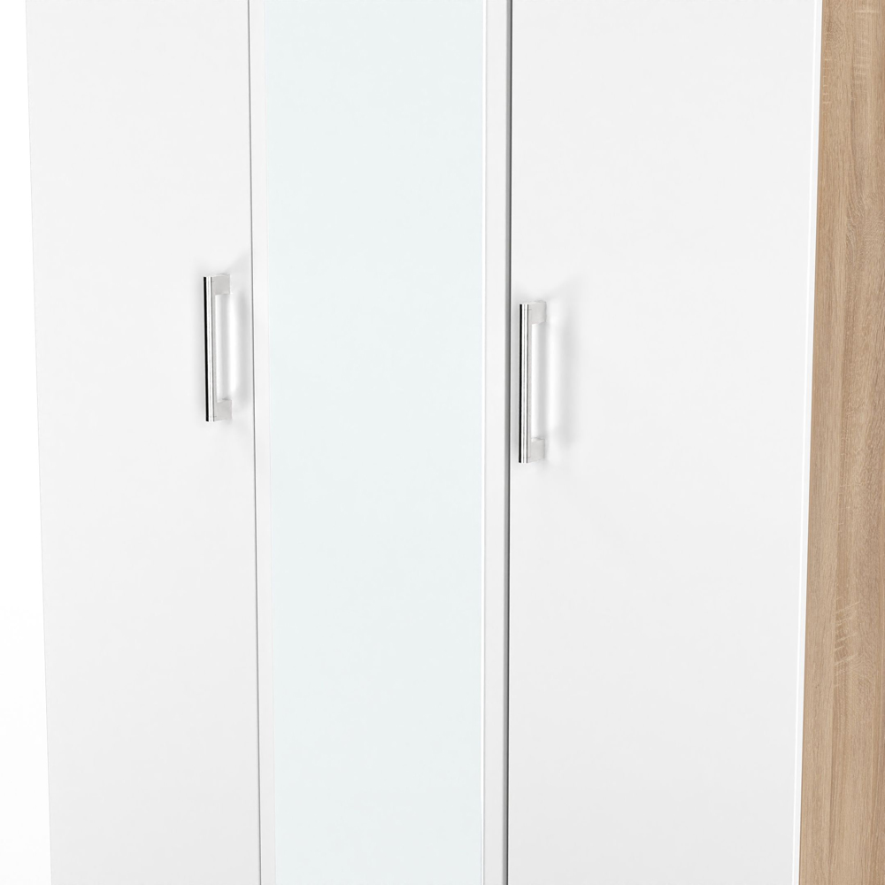 Crowndale Devon 3 Door Matt White and Bardolino Oak Mirrored Wardrobe Ready Assembled Image 5