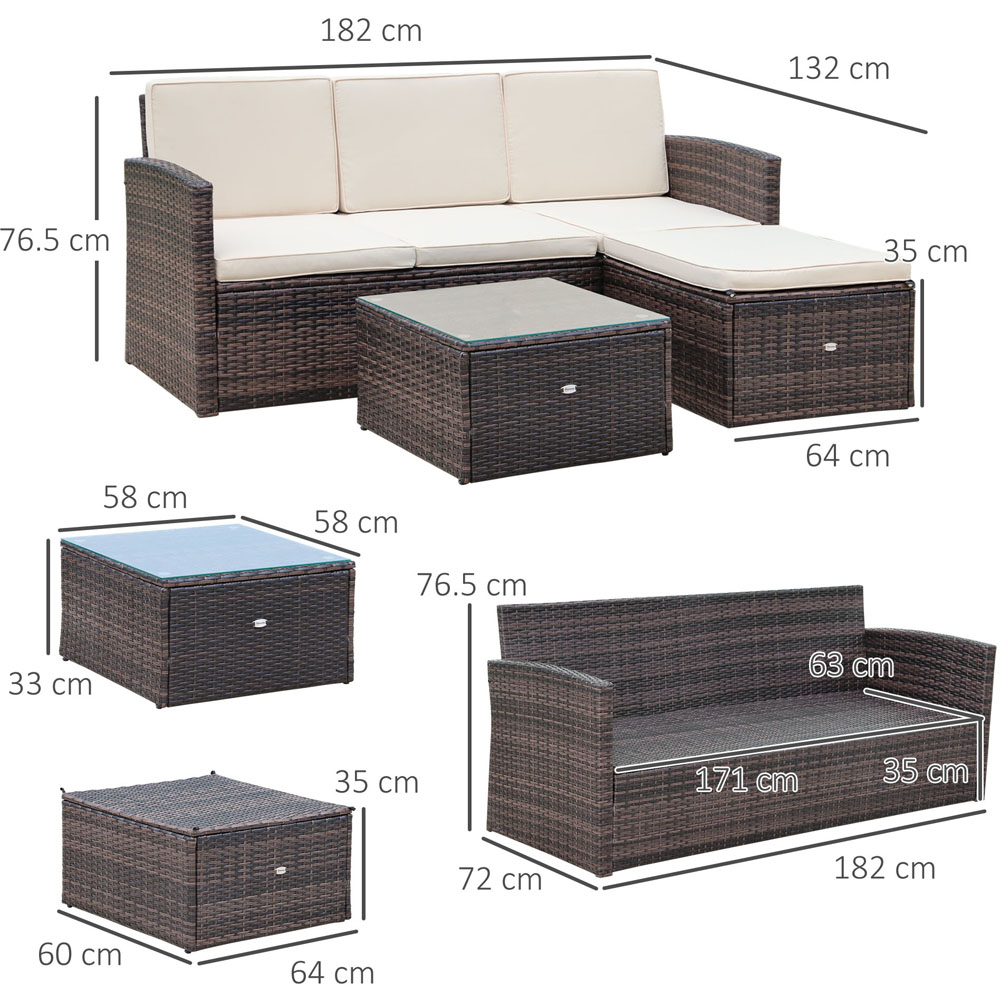 Outsunny 4 Seater Rattan Set Brown Image 5