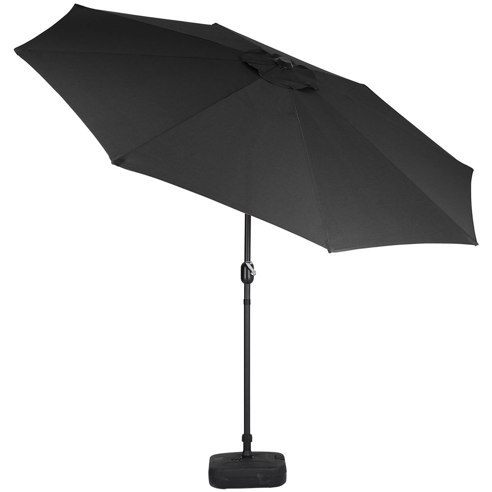 Living and Home Black Round Crank Tilt Parasol with Plastic Fillable Base 3m Image 5