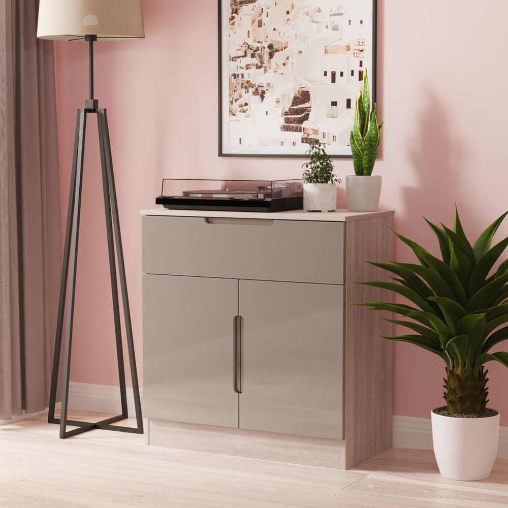 Crowndale Milan 2 Door Single Drawer Grey Gloss and Grey Oak Sideboard Ready Assembled Image 8
