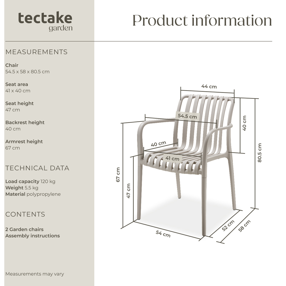 tectake Alcudia Set of 2 Taupe Garden Chair Image 9