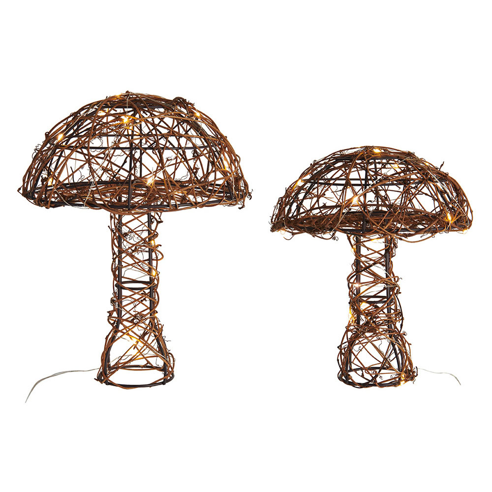 Wilko Winter Battery-Operated Rattan Mushroom 2 Pack Image 2