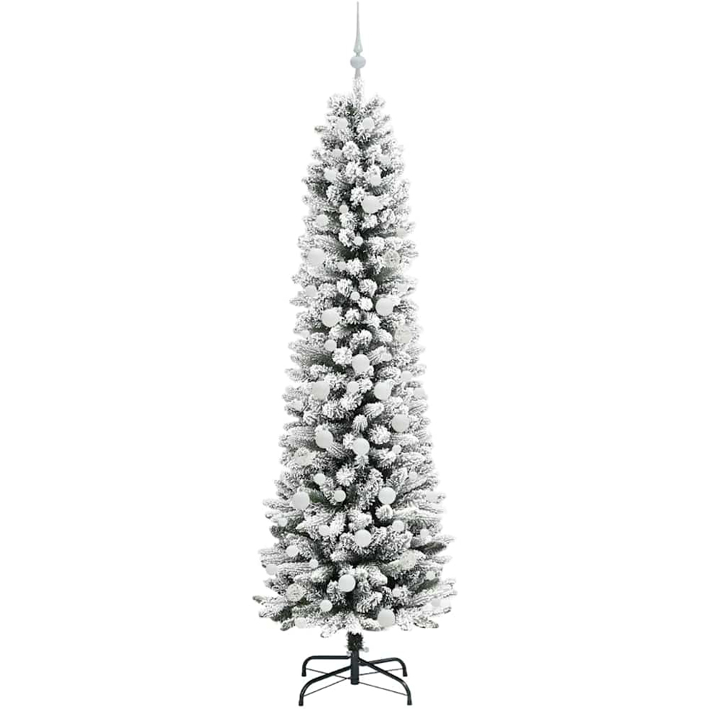 vidaXL Pre-Lit Warm White LED and White Baubles White Artificial Christmas Tree with Stand 7ft Image 4