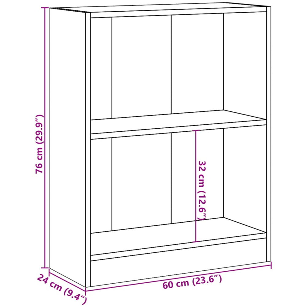 vidaXL 2 Shelf Brown Oak Bookcase Image 9