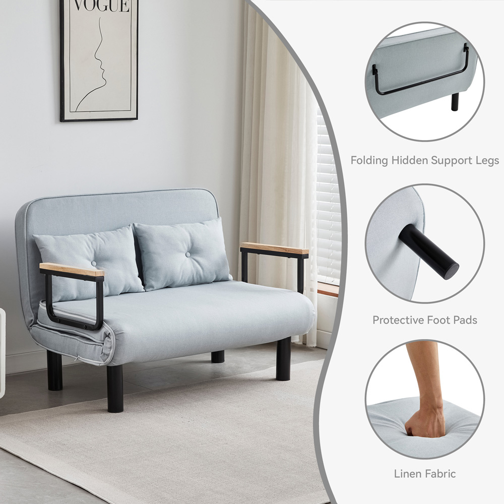 2 Seater Light Grey 4-in-1 Foldable Sofa Bed with Adjustable Backrest and Large Cushion Image 4