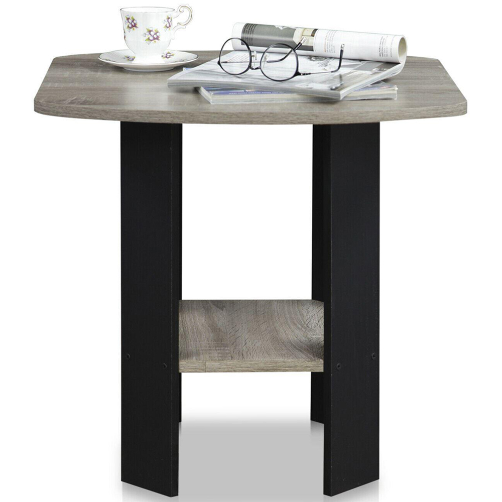 Walplus French Oak Grey and Black Simple Design Side Table Image 5