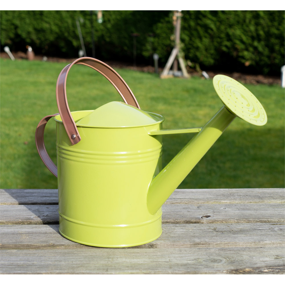 St Helens Green Metal Watering Can with Sprinkler Nozzle 4.5L Image 2