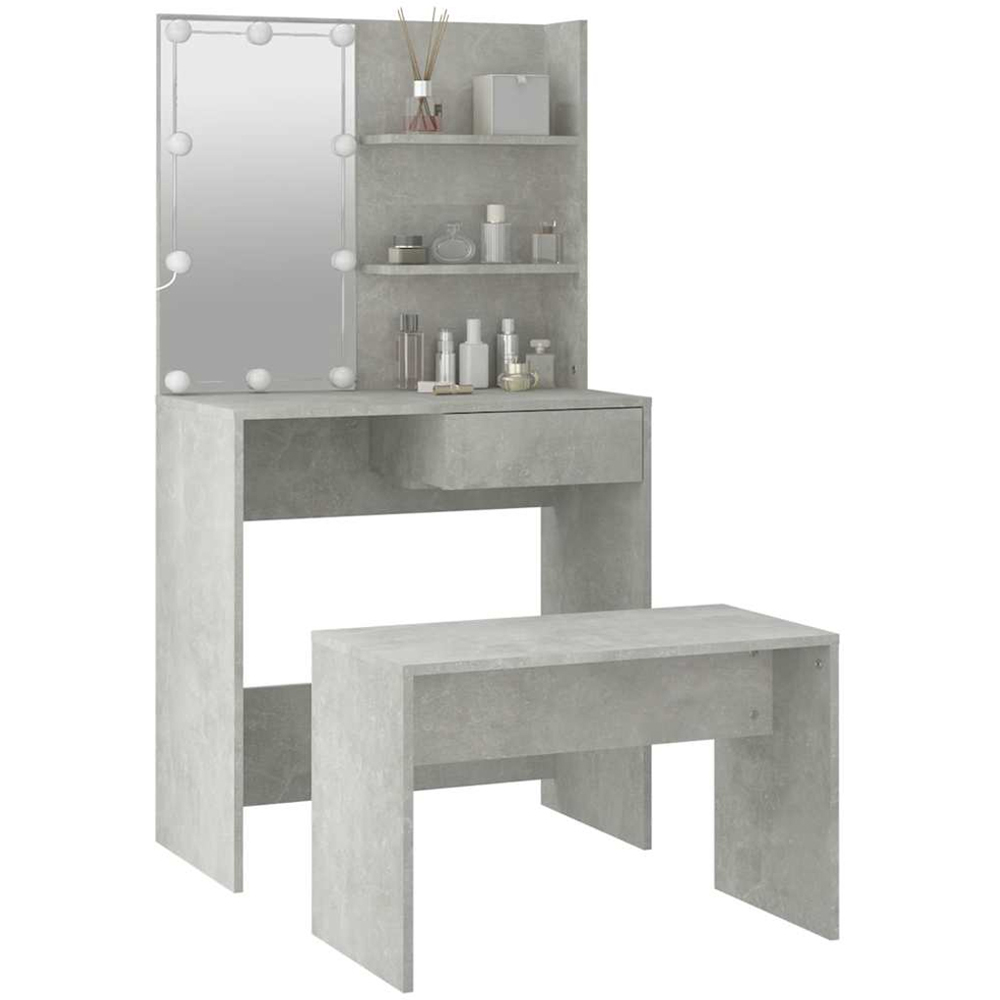 vidaXL Concrete Grey LED Mirror Dressing Table and Stool Set Image 5