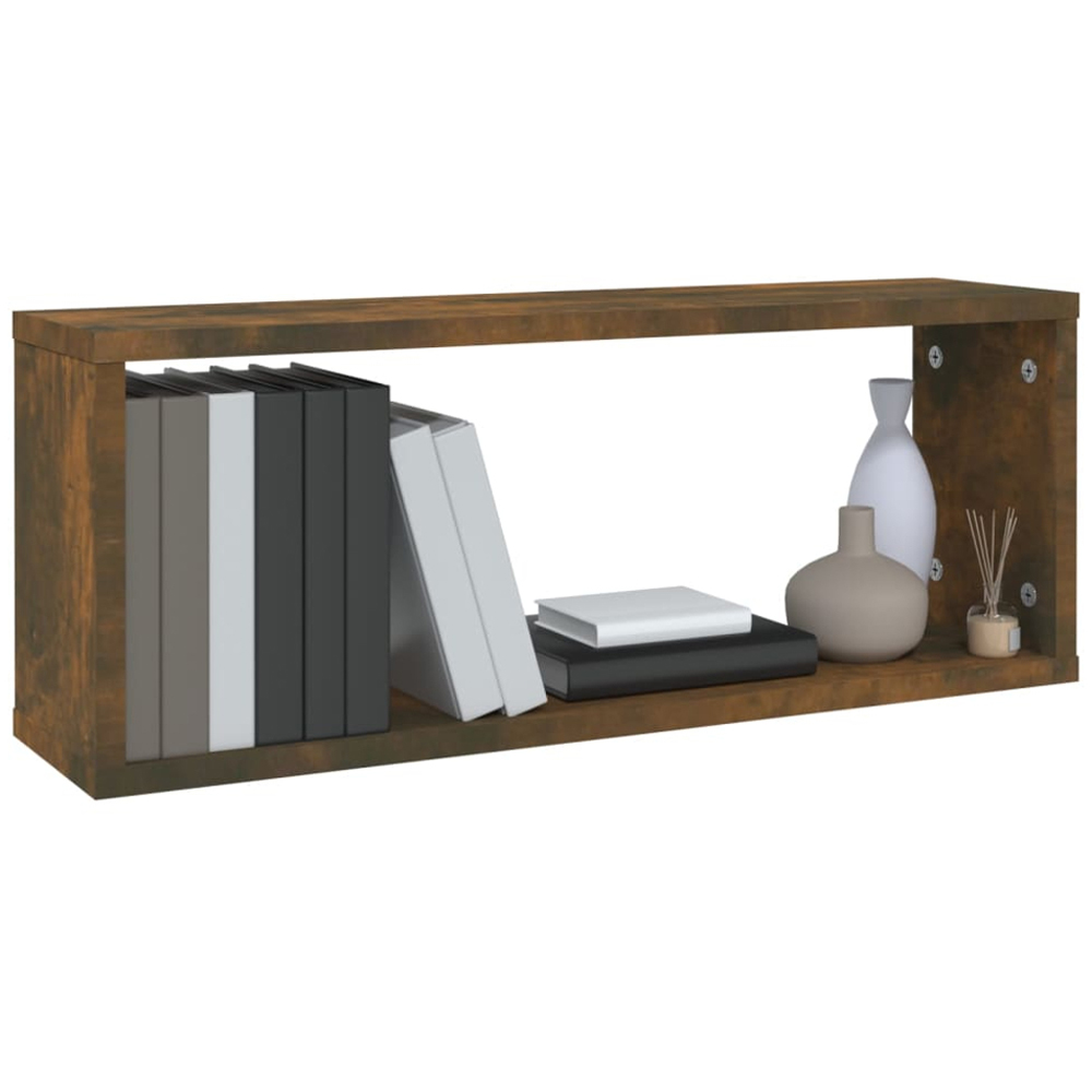 vidaXL 60 x 15 x 23cm Set of 2 Smoked Oak Cube Wall Shelf Image 6