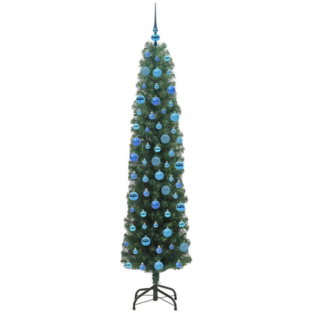 vidaXL Green Artificial Christmas Tree with LEDs Blue Decoration Ornaments 6ft Image 4