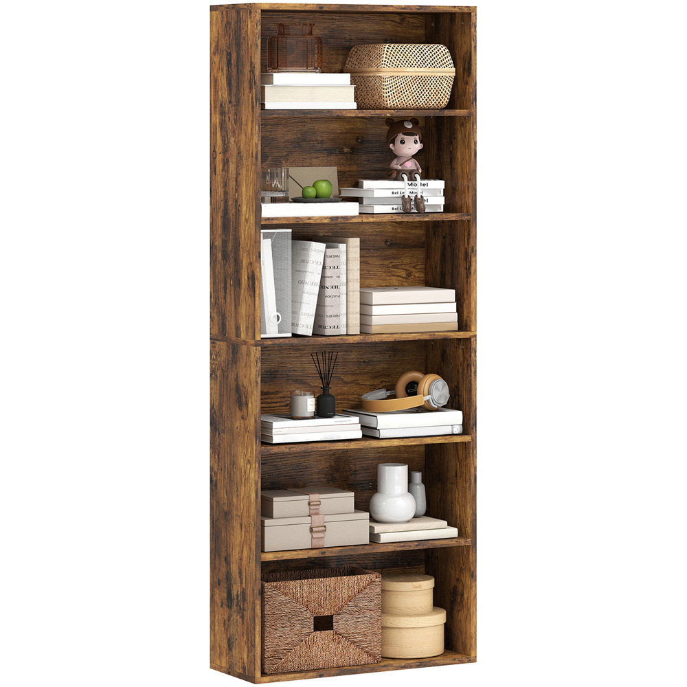 Portland 6 Shelf Rustic Brown Adjustable Freestanding Bookcase Image 2