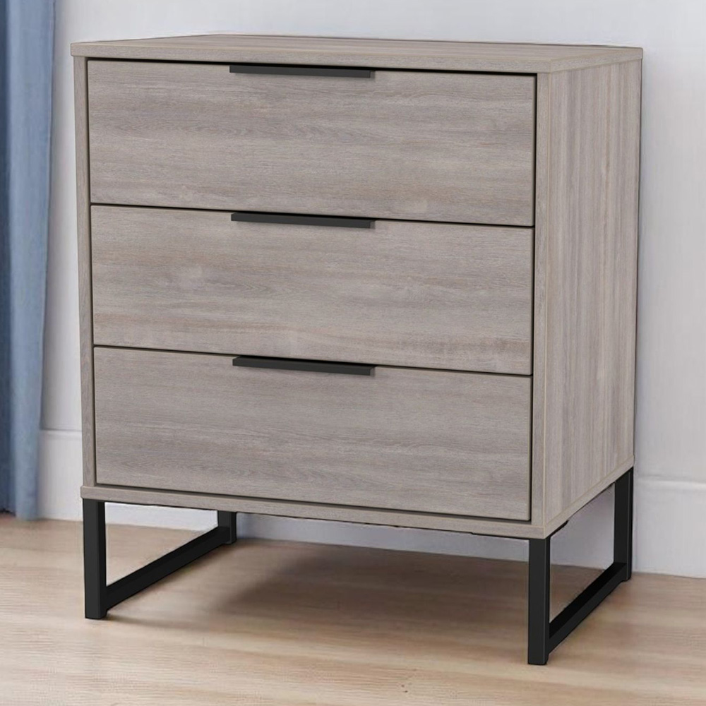 Crowndale Hong Kong 3 Drawer Grey Oak Midi Chest of Drawers Ready Assembled Image 1