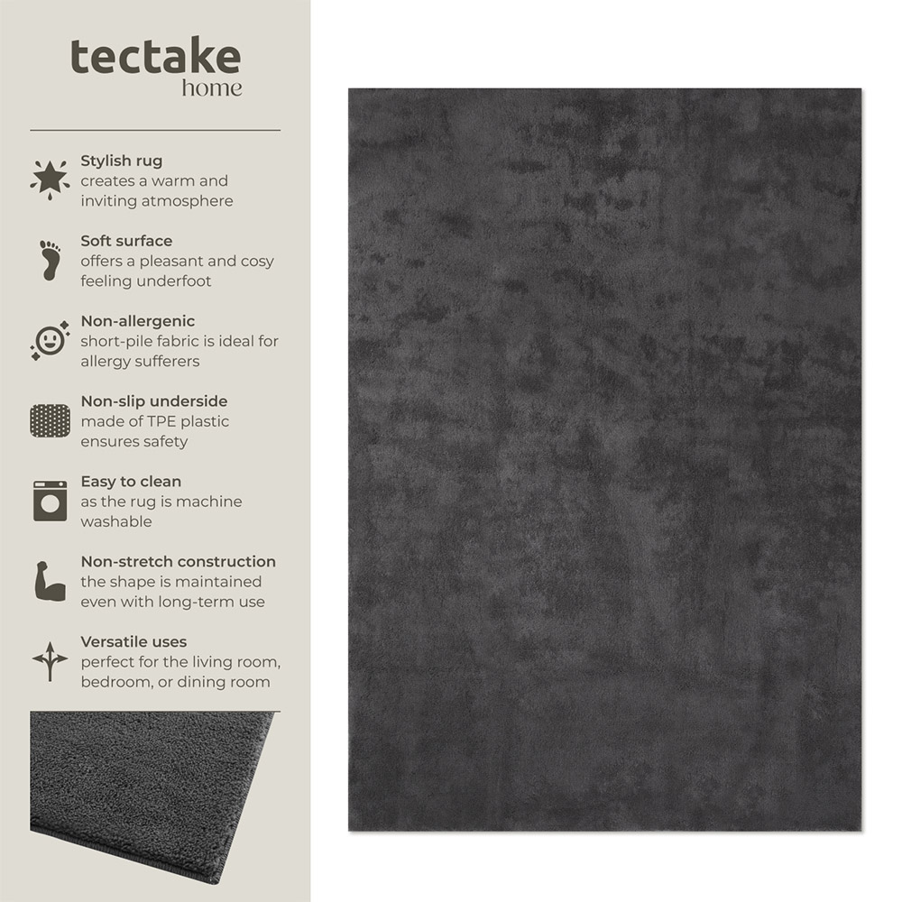 tectake Zonelle Anthracite Short Pile Ultra Soft Rug 230 x 160cm Image 7
