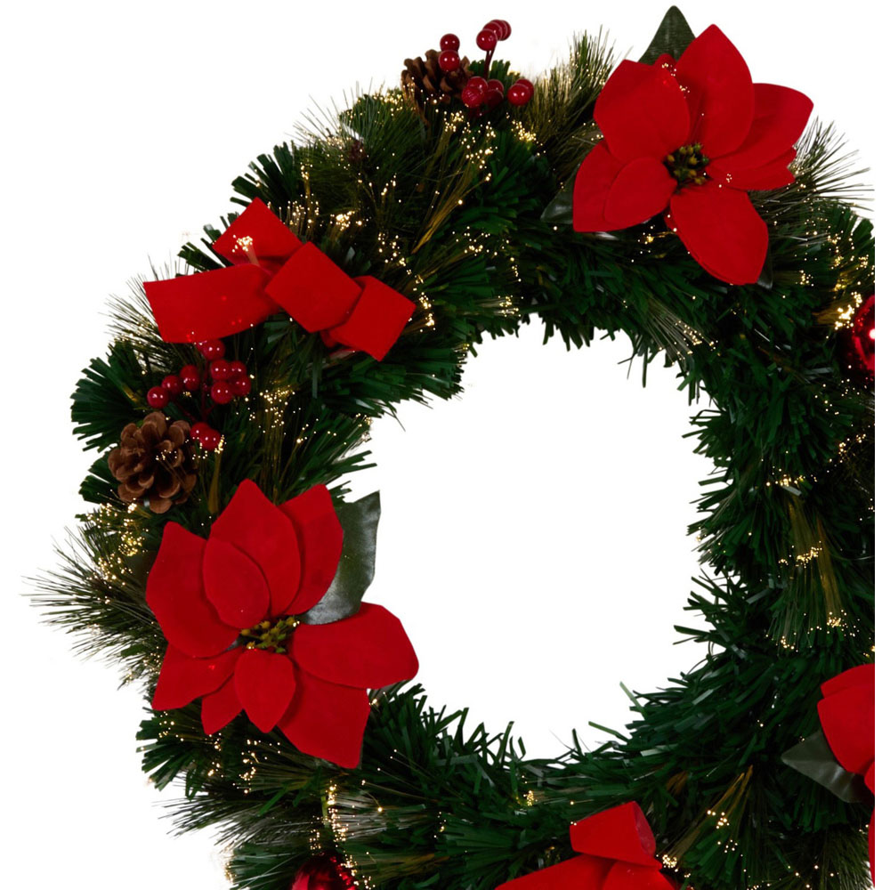 Red Poinsettia Fibre Optic Wreath Image 3