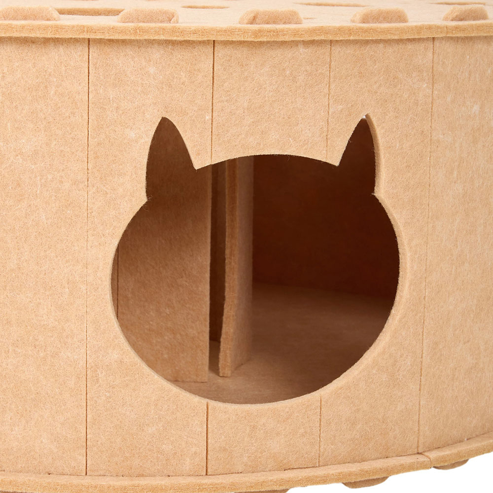 H&O Direct 2-Tier Coffee Colour Donut Shape Round Felt Cat House Image 4