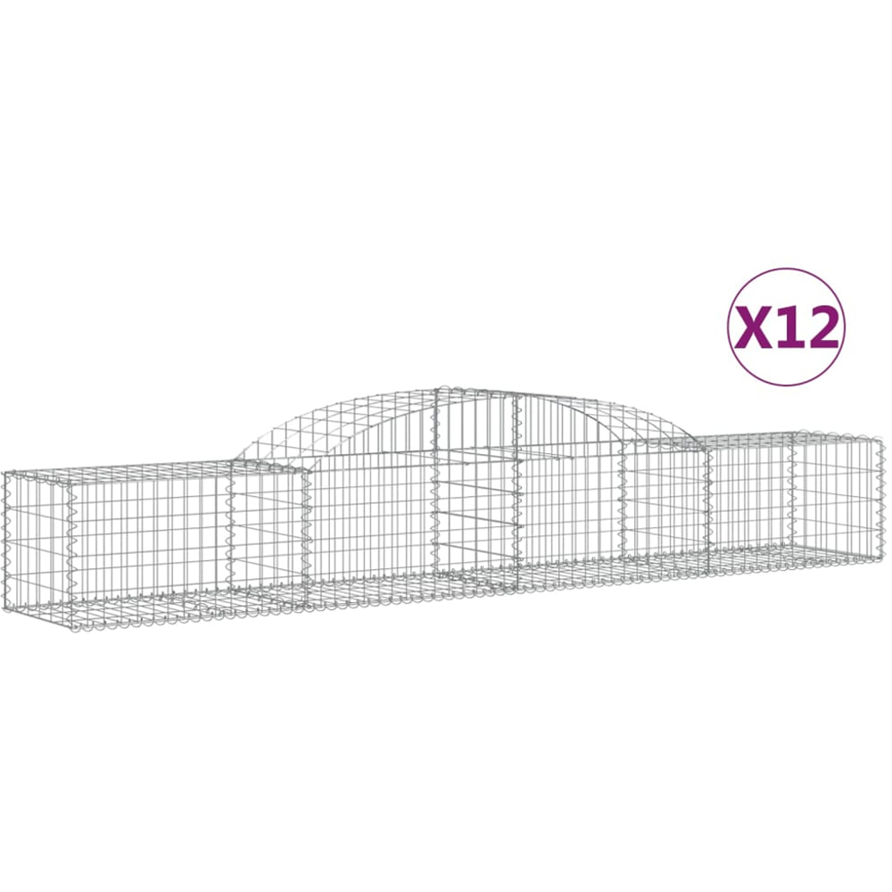 vidaXL Silver Galvanised Iron Arched Gabion Basket 300 x 50 x 40/60cm 12 Pack Image 2