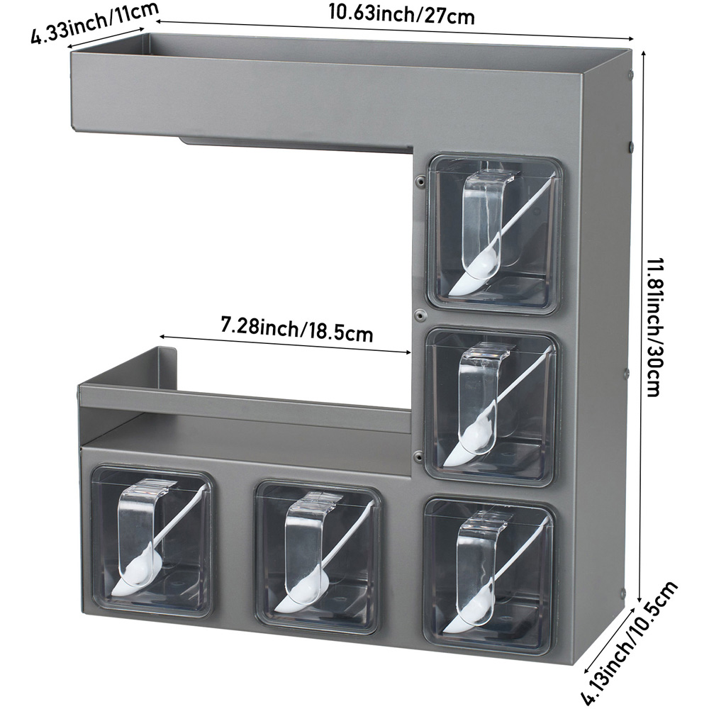Living and Home 3-Tier Gunmetal Grey Wall Mounted Spice Rack with 5 Spoons Image 8