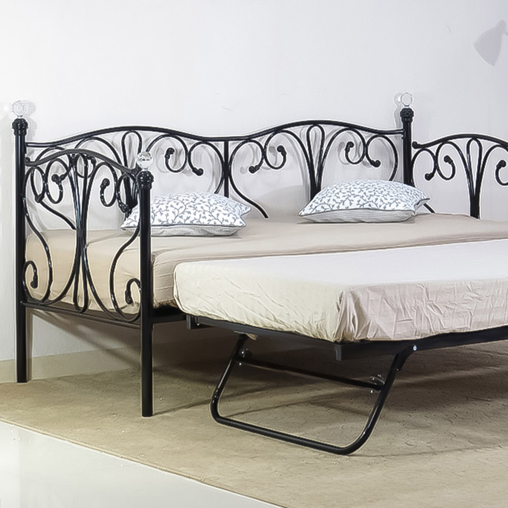Brooklyn Small Single Black Metal Crystal Finial Bed Frame Image 2