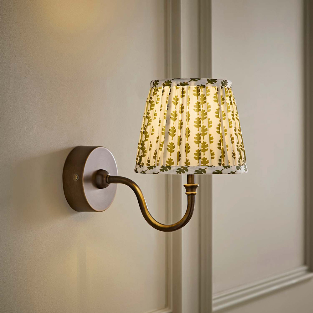 ValueLights Lowe Green Ditsy Floral Pleated Shade Brass Rechargeable Wall Light with Bulb Image 6