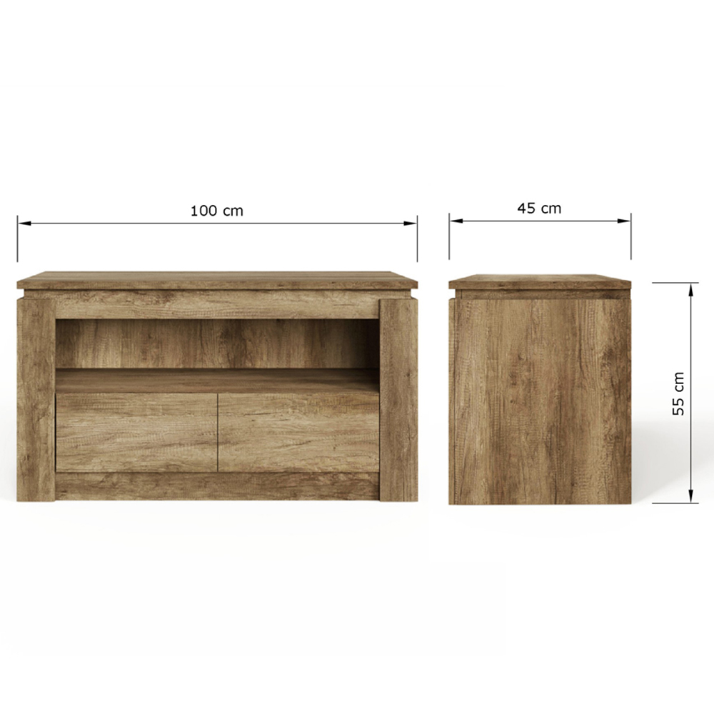 GFW Canyon 2 Drawer Single Shelf Oak TV Unit Image 9