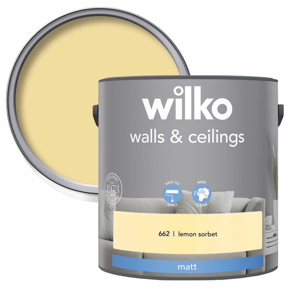 Wilko Walls & Ceilings Lemon Sorbet Matt Emulsion Paint 2.5L Image 1