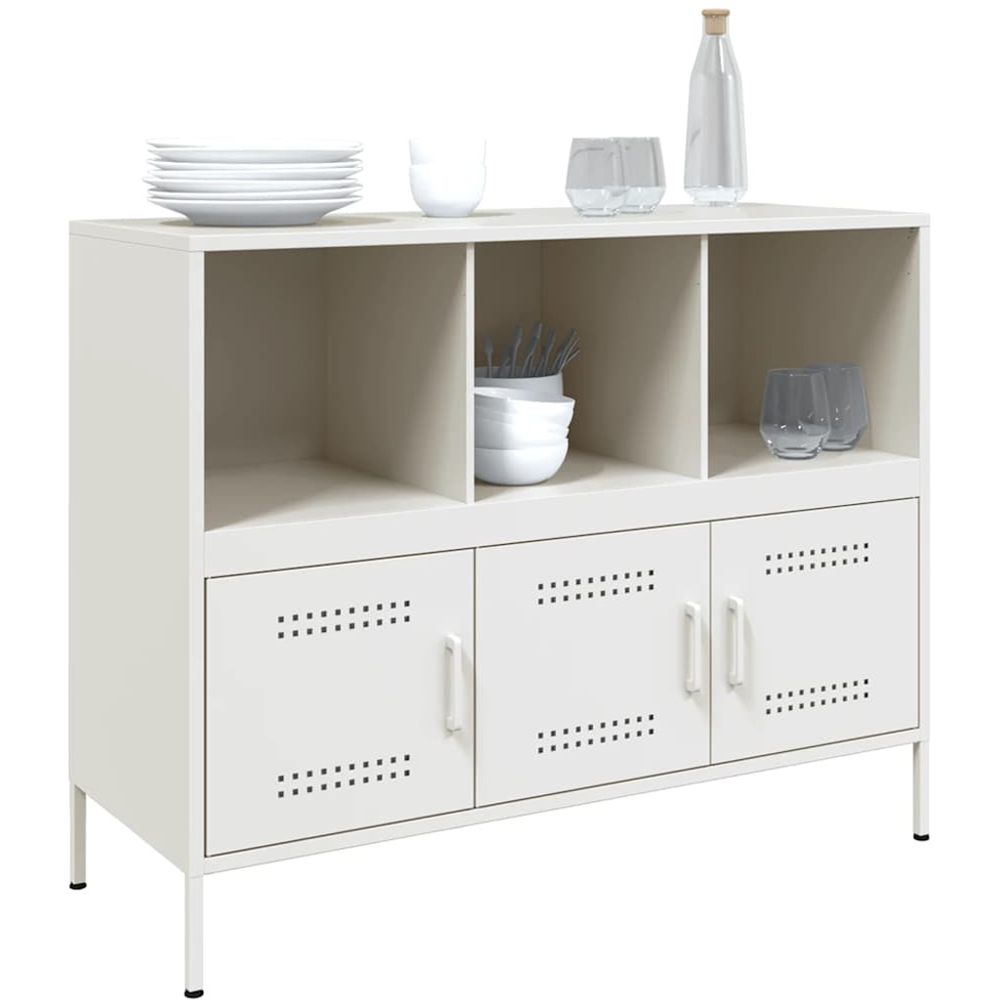 vidaXL 3 Door 3 Shelf White Steel Sideboard Image 4