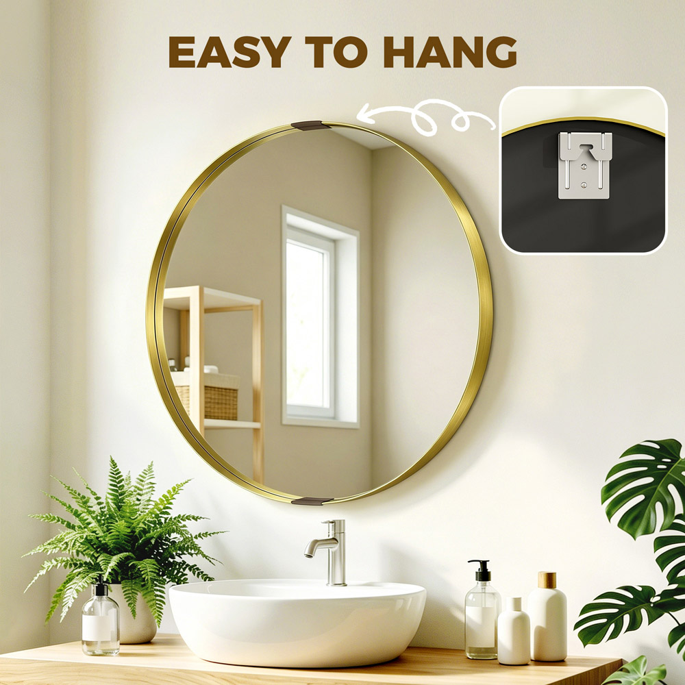 HOMCOM Gold Wall Mounted Bathroom Mirror 61cm Image 7