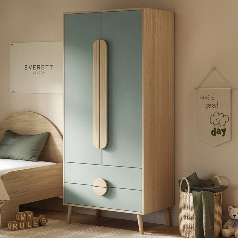 Flair Noah 2 Door 2 Drawer Green and Oak Wardrobe Image 1