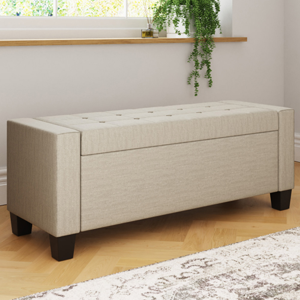 GFW Verona Natural Fabric Ottoman Storage Bench Image 1