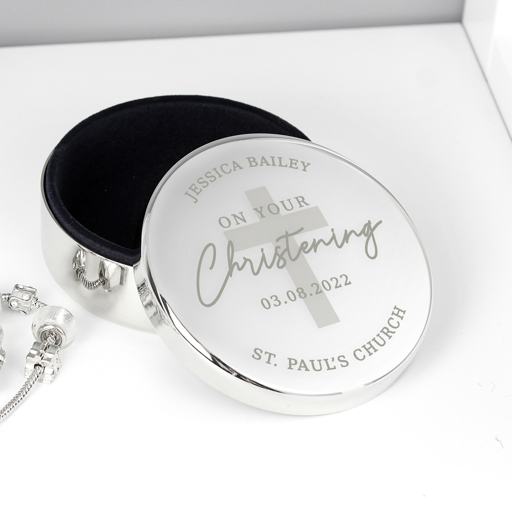 Personalised Memento Personalised Christening Round Trinket Box Image 3