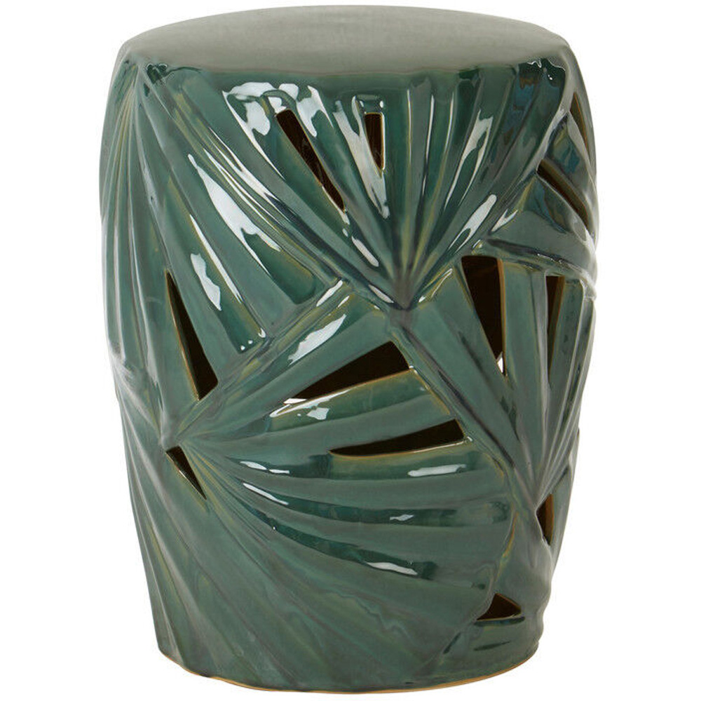 Premier Housewares Sorrell Green Glaze Palm Leaves Design Ceramic Table Image 2