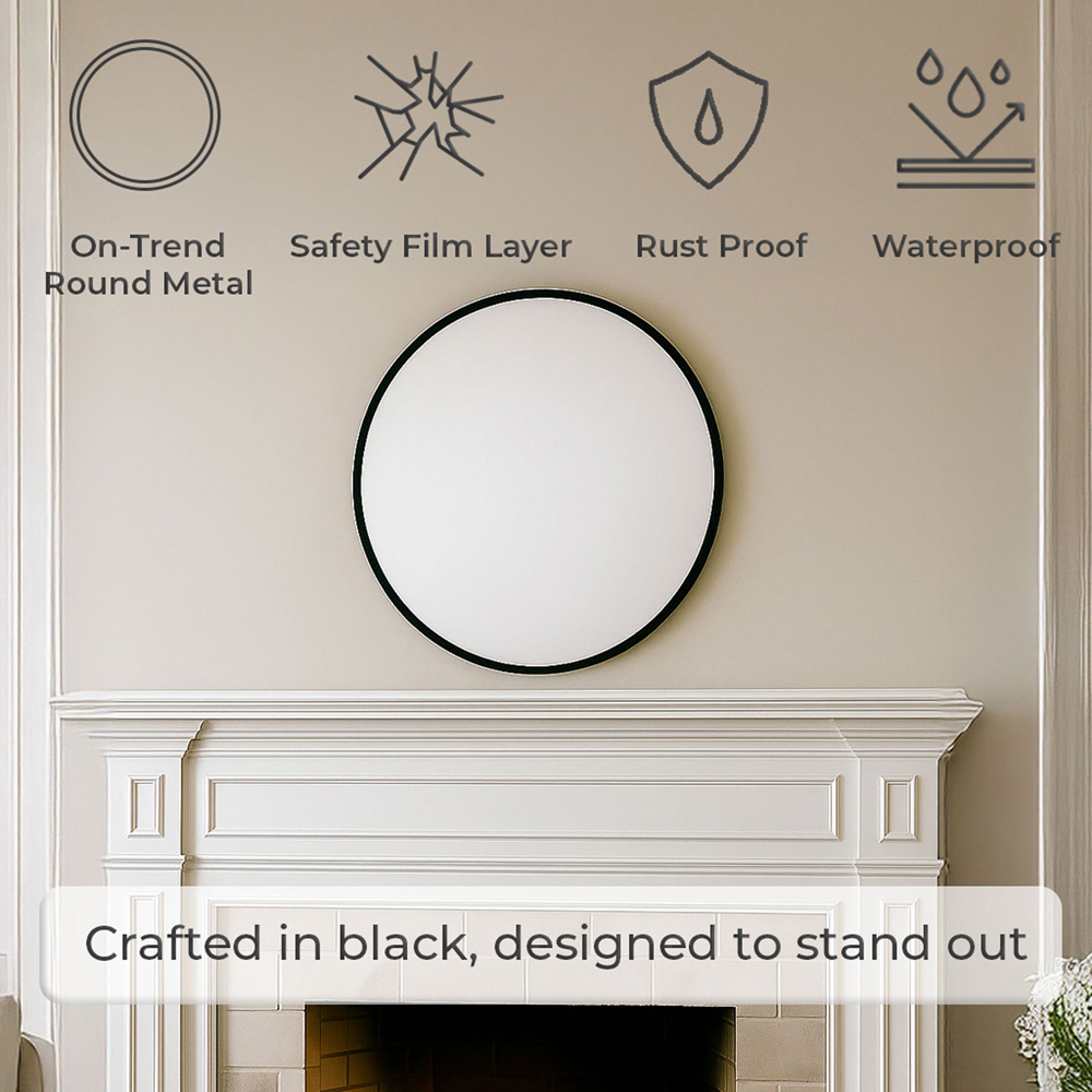 Neo Black Metal Frame Anti-Rust Wall Mounted Round Mirror 40cm Image 4