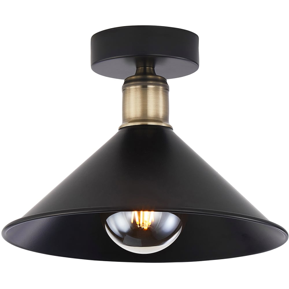 Happy Homewares Matte Black Antique Brass Semi Flush Ceiling Light Image 3